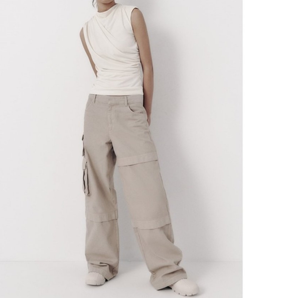 NWT ZARA FULL LENGTH CARGO PANTS MID-GRAY